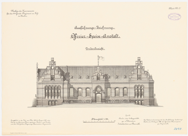 Schwarz-weiß-Zeichnung des Reichstagsgebäudes, des Hauptsaals des Deutschen Parlaments in Berlin, gekrönt von einer Flagge, begleitet von Text.