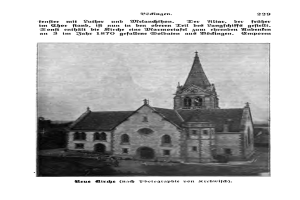 Ein Schwarz-Weiß-Foto der St. Peters Kirche in Stuttgart, Deutschland, mit einem Turm, umgeben von Bäumen und einem klaren Himmel, mit Text oben und unten, der "St. Peters Kirche in Stuttgart, Deutschland" lautet.