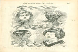 Buchumschlag mit dem Titel "Die queer Seite der Dinge" mit vier illustrierten Frauenköpfen.