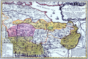 Ein 16. Jahrhundert-Kartenposter von Deutschland mit ausführlichen Textanmerkungen.