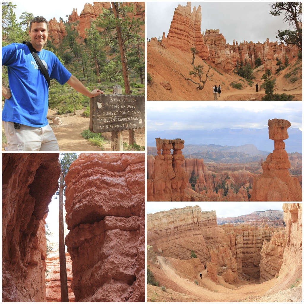 Ein bearbeitetes Foto mit historischen Monumenten, Bäumen, einer Gruppe von Menschen, einer Tafel, Skulpturen, Felsen und dem Himmel.
