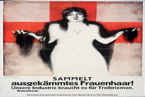 Deutsches Propagandaplakat mit langhaariger Frau und Text.