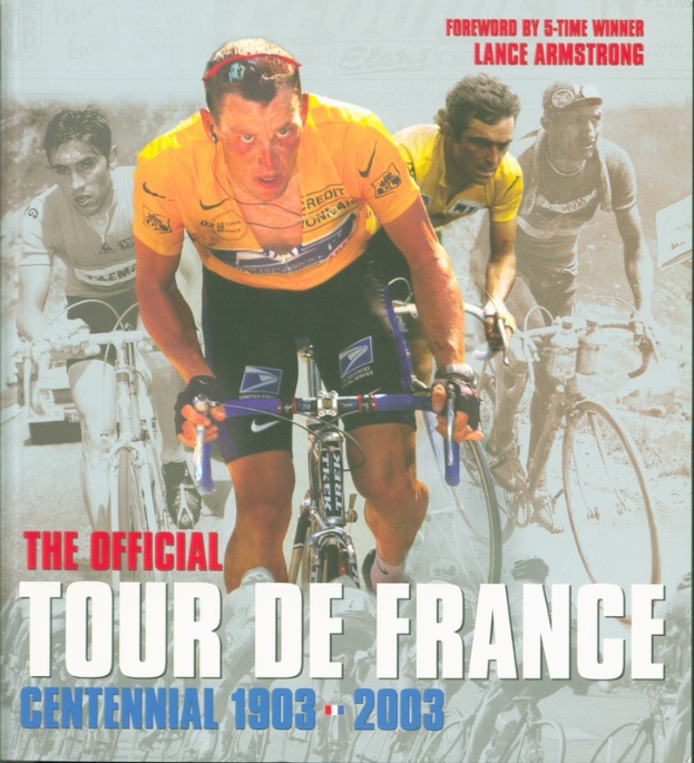 Offizielles Tour-de-France-Jubiläumsplakat (1903-2003) mit Radfahrern in einer Gruppe und Text.