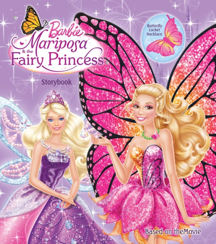 Ein Plakat mit zwei Engelsbildern von Babys, beschriftet mit "Barbie Mariposa Fairy Princess."