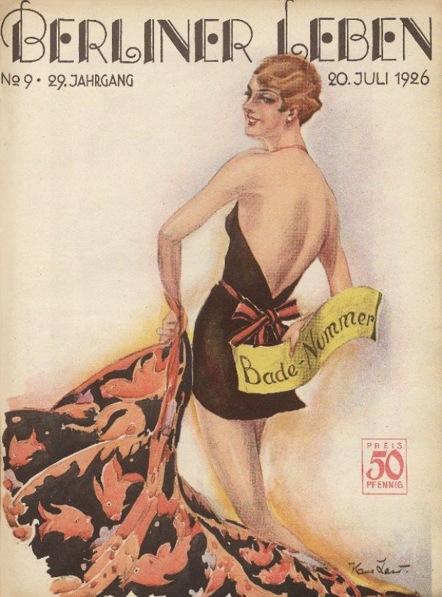 Titelbild des *Berliner Leben* Magazins aus Juni 1926 mit einer Frau in einem Badeanzug, die ein Tuch hält, und dem Magazintitel darüber