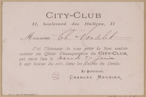 Altes Dokument mit den Wörtern "Stadtclub" und zusätzlichem Text, mit einem Stempel.